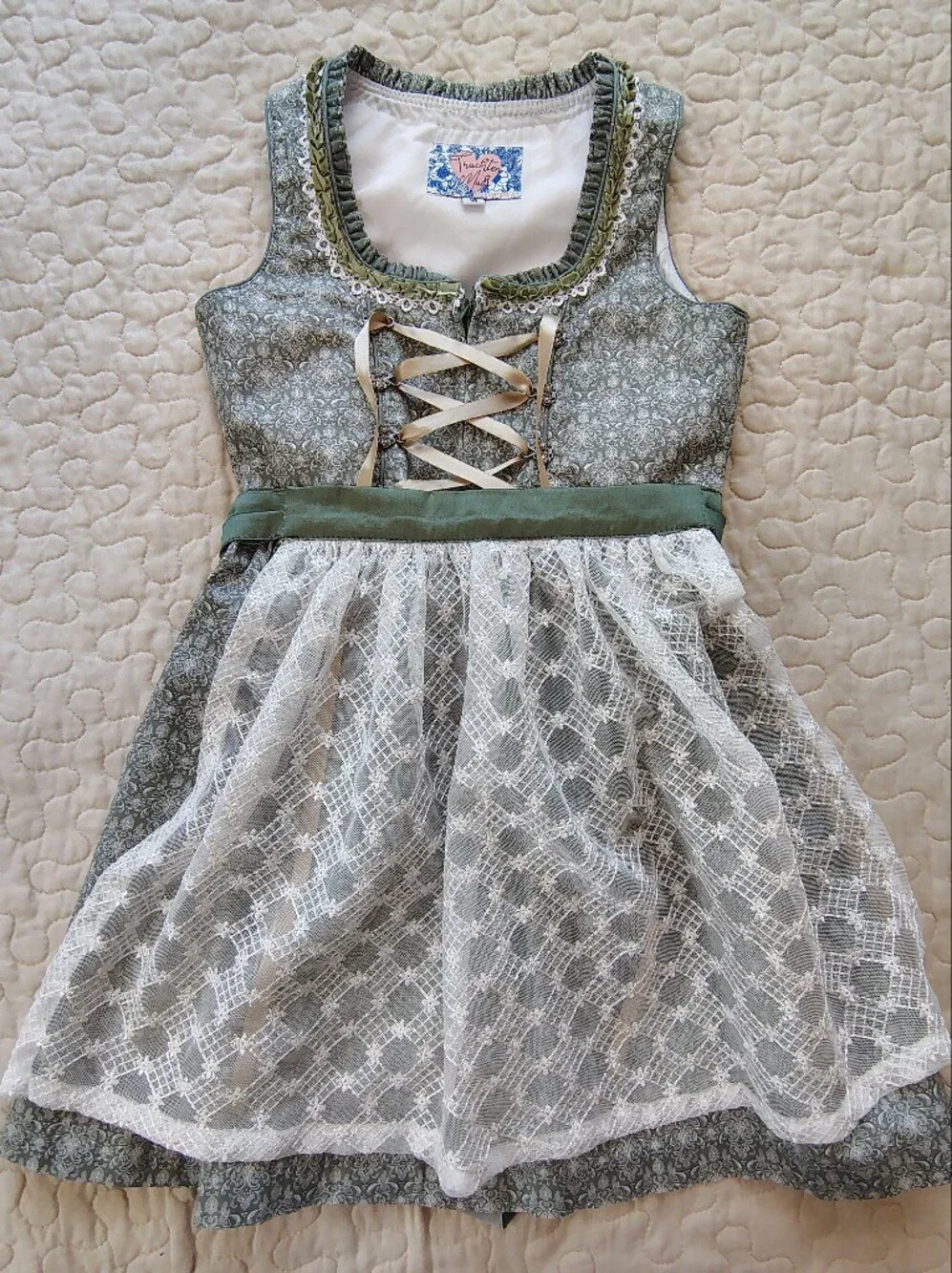 Stockerpoint Trachten Mädl Girls Dirndl Dress – Olive Green Floral.
